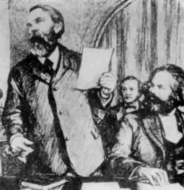 Friedrich Engels und Karl Marx beim Haager Kongreß der Internationale 1872